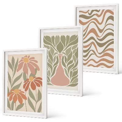 Set of 3 framed wall art pieces Pastel abstract flowers