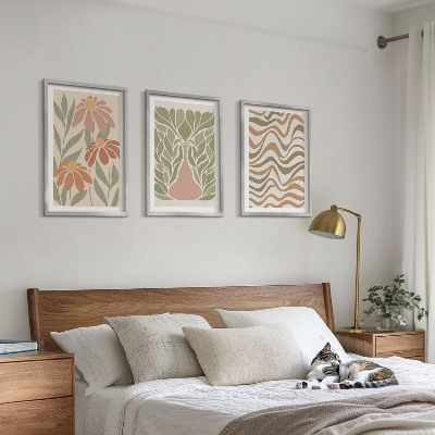 Set of 3 framed wall art pieces Pastel abstract flowers