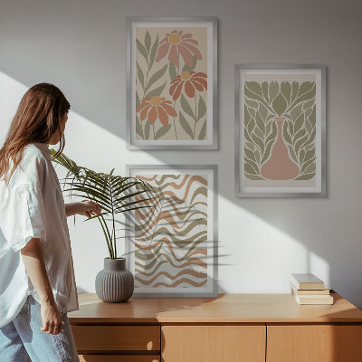 Set of 3 framed wall art pieces Pastel abstract flowers