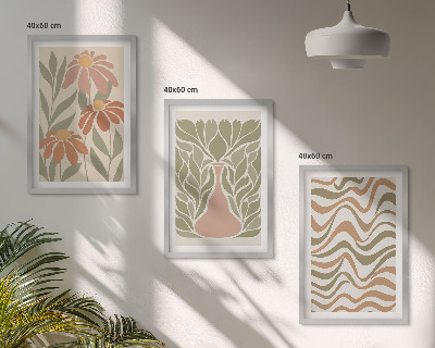 Set of 3 framed wall art pieces Pastel abstract flowers
