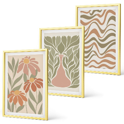 Set of 3 framed wall art pieces Pastel abstract flowers