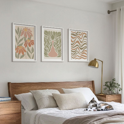 Set of 3 framed wall art pieces Pastel abstract flowers