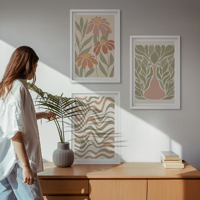 Set of 3 framed wall art pieces Pastel abstract flowers