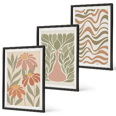 Set of 3 framed wall art pieces Pastel abstract flowers
