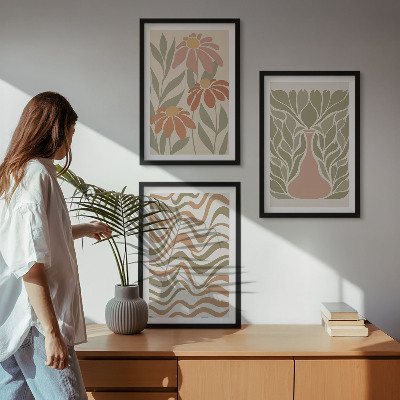 Set of 3 framed wall art pieces Pastel abstract flowers