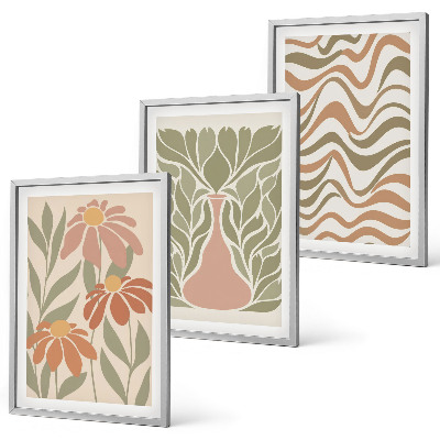 Set of 3 framed wall art pieces Pastel abstract flowers
