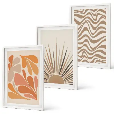 Three-piece boho sun wall art set pastel abstract shapes