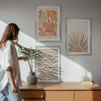 Three-piece wall art piece Sun boho pastel shapes