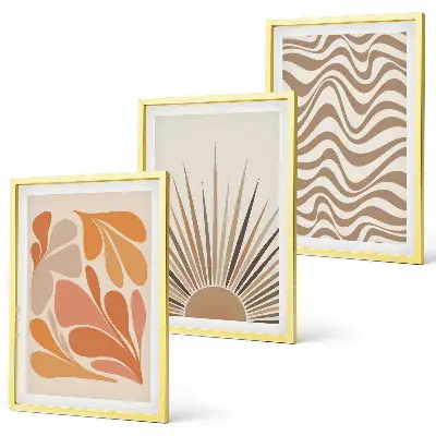 Three-piece boho sun wall art set pastel abstract shapes