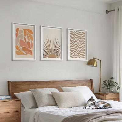 Three-piece wall art piece Sun boho pastel shapes