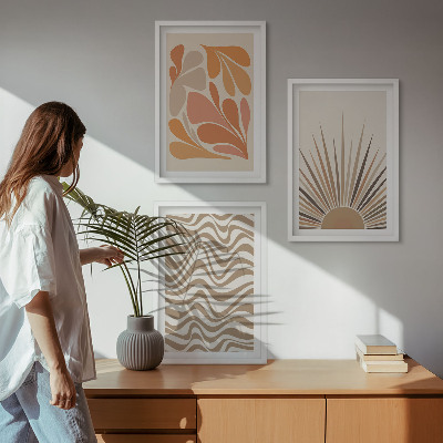 Three-piece wall art piece Sun boho pastel shapes