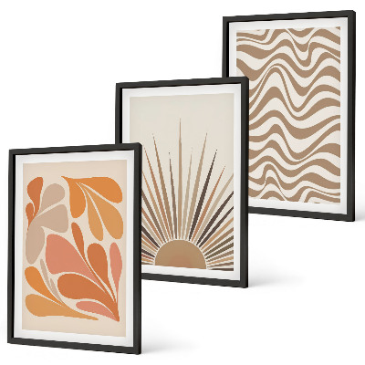 Three-piece wall art piece Sun boho pastel shapes