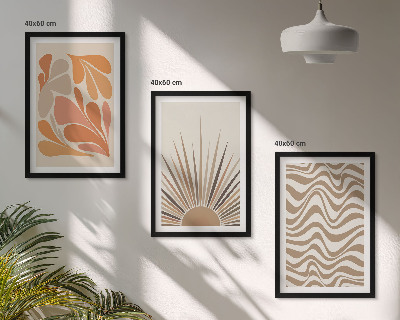 Three-piece wall art piece Sun boho pastel shapes