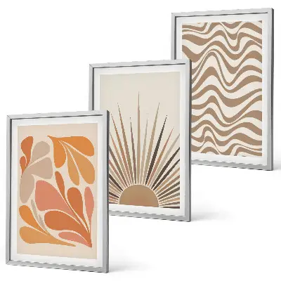 Three-piece boho sun wall art set pastel abstract shapes