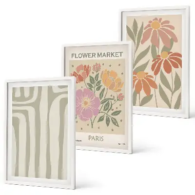 Set of 3 framed wall art pieces with botanical Paris minimalist motifs