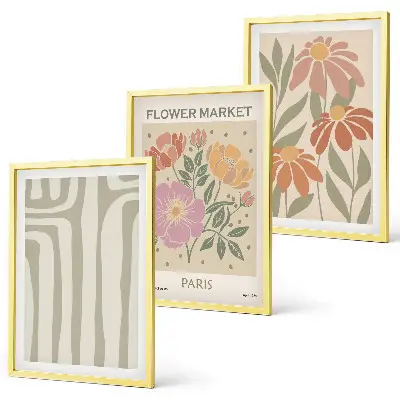 Set of 3 framed wall art pieces with botanical Paris minimalist motifs