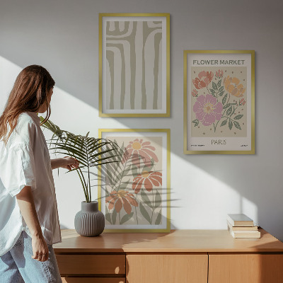 Set of 3 framed wall art pieces Botanical motifs Paris minimalism