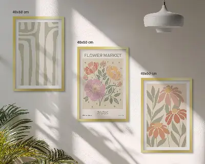 Set of 3 framed wall art pieces with botanical Paris minimalist motifs