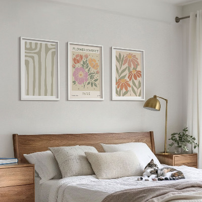 Set of 3 framed wall art pieces Botanical motifs Paris minimalism