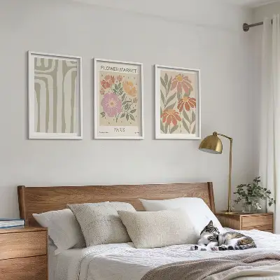 Set of 3 framed wall art pieces with botanical Paris minimalist motifs