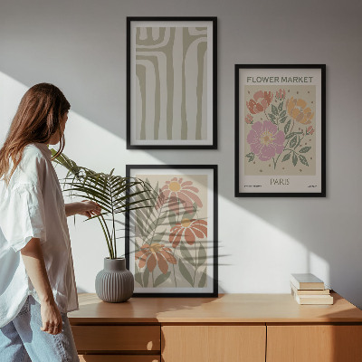 Set of 3 framed wall art pieces Botanical motifs Paris minimalism