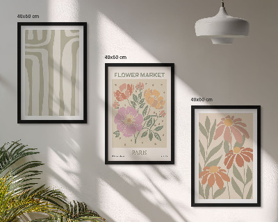 Set of 3 framed wall art pieces Botanical motifs Paris minimalism
