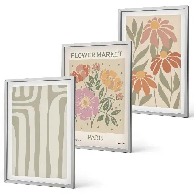 Set of 3 framed wall art pieces with botanical Paris minimalist motifs