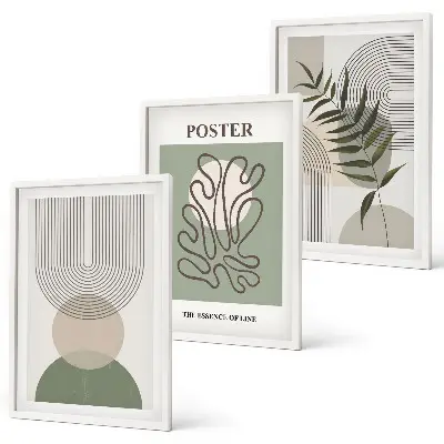 Three-piece geometric botanical wall art floral patterned canvas set