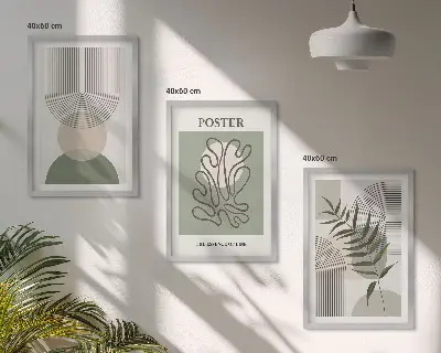 Three-piece geometric botanical wall art floral patterned canvas set