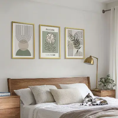 Three-piece geometric botanical wall art floral patterned canvas set