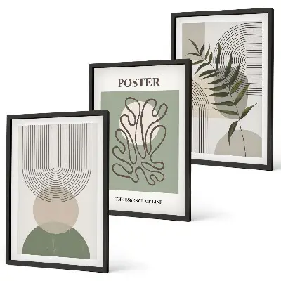 Three-piece geometric botanical wall art floral patterned canvas set