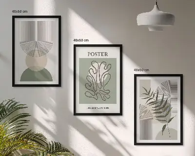 Three-piece wall art piece Geometric botanical patterns