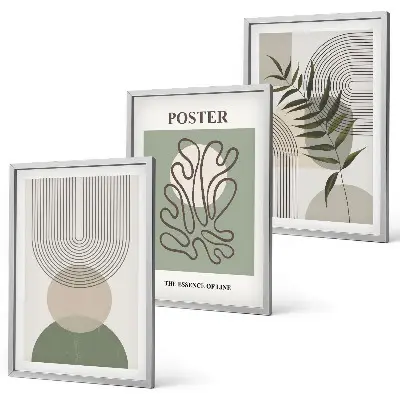 Three-piece wall art piece Geometric botanical patterns