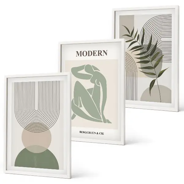 Set of 3 framed wall art pieces with stylish plant graphics