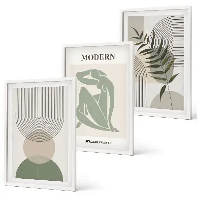 Set of 3 framed wall art pieces Stylish plant graphics