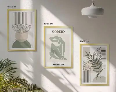 Set of 3 framed wall art pieces with stylish plant graphics