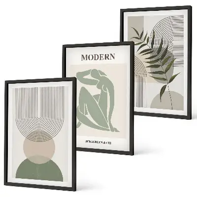 Set of 3 framed wall art pieces Stylish plant graphics