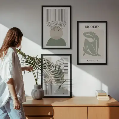 Set of 3 framed wall art pieces Stylish plant graphics
