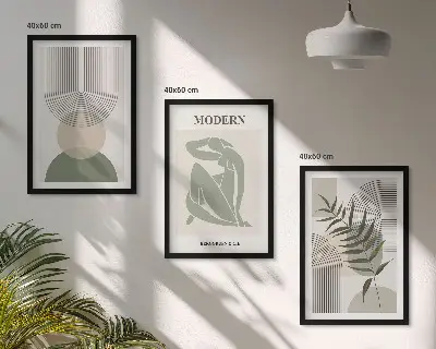 Set of 3 framed wall art pieces with stylish plant graphics