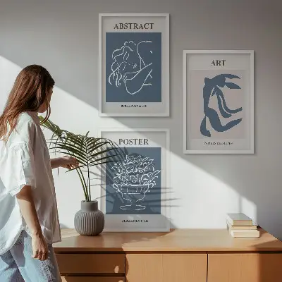Three-piece abstract wall art set with stylish Matisse-inspired patterns