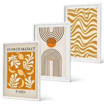 Geometric plant pattern wall art set of 3 framed prints