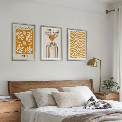 Geometric plant pattern wall art set of 3 framed prints