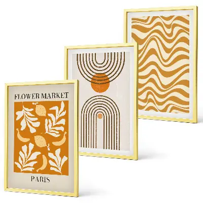 Geometric plant pattern wall art set of 3 framed prints