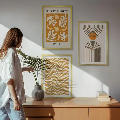 Geometric plant pattern wall art set of 3 framed prints
