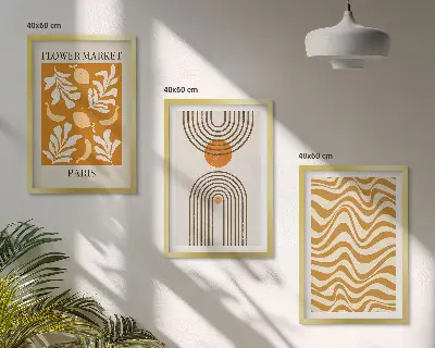 Geometric plant pattern wall art set of 3 framed prints