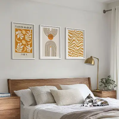 Geometric plant pattern wall art set of 3 framed prints
