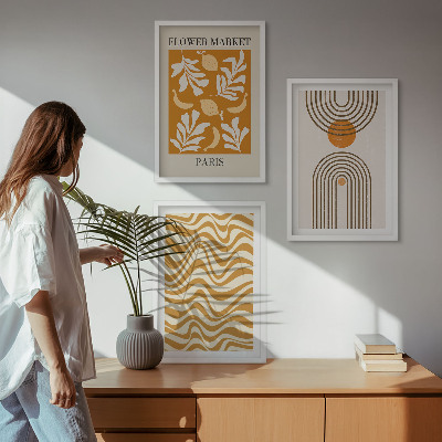 Set of 3 framed wall art pieces Geometric plant patterns posters