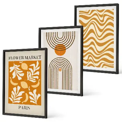 Geometric plant pattern wall art set of 3 framed prints