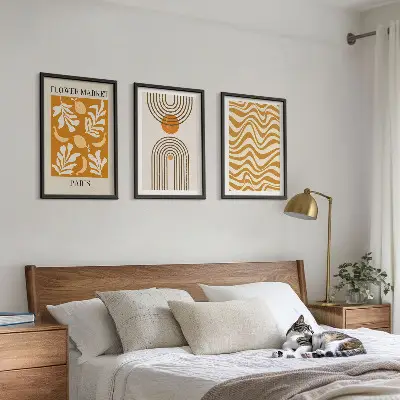 Geometric plant pattern wall art set of 3 framed prints