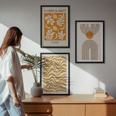 Set of 3 framed wall art pieces Geometric plant patterns posters